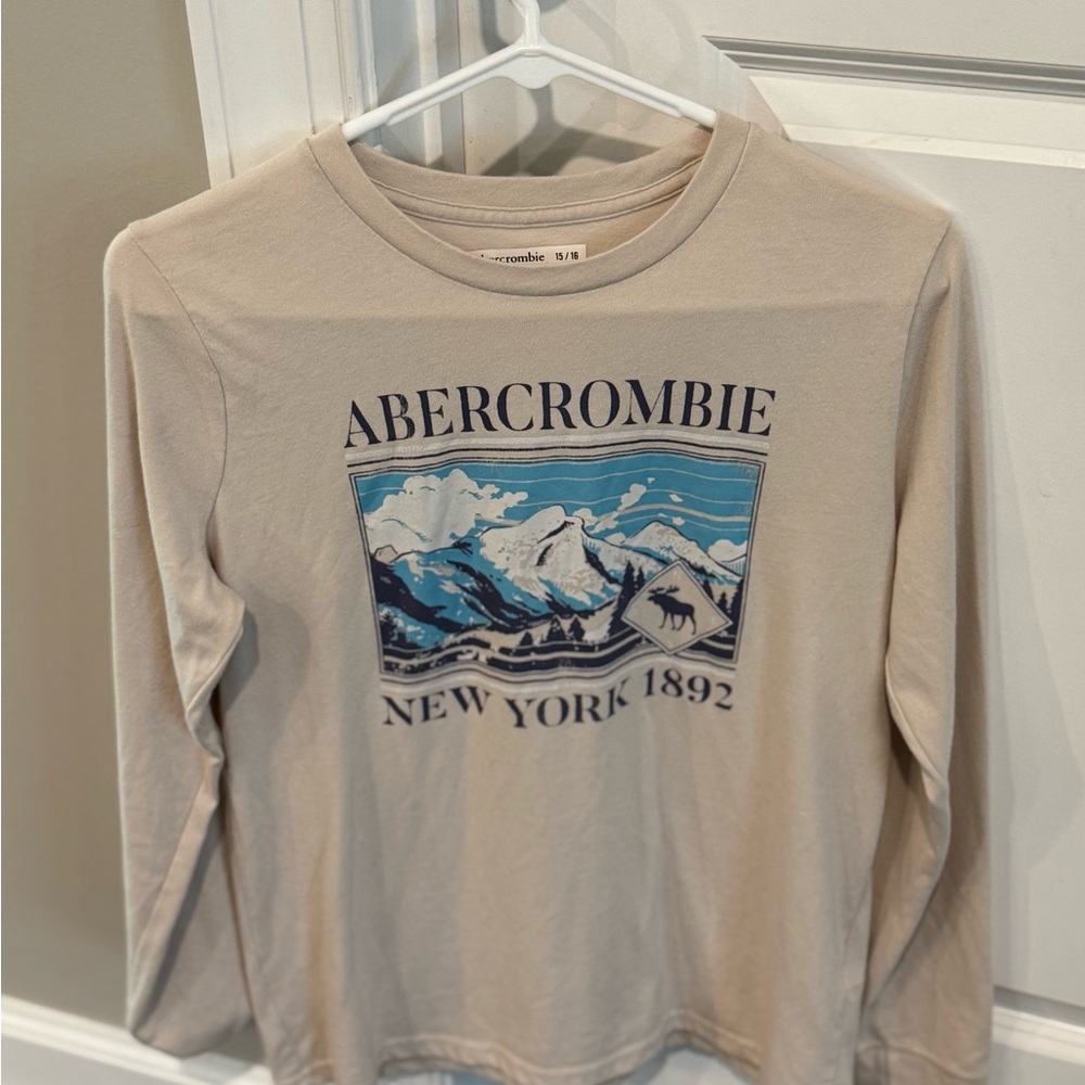 ABERCROMBIE KIDS BRAND, Beige Graphic Long Sleeve Shirt, Boy’s Sz 15/16 Clothing